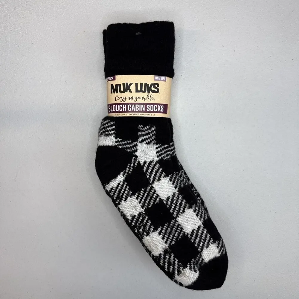 Muk Luke 2 Pack Women’s Slouch Cabin Socks Black Check One Size Fits Most